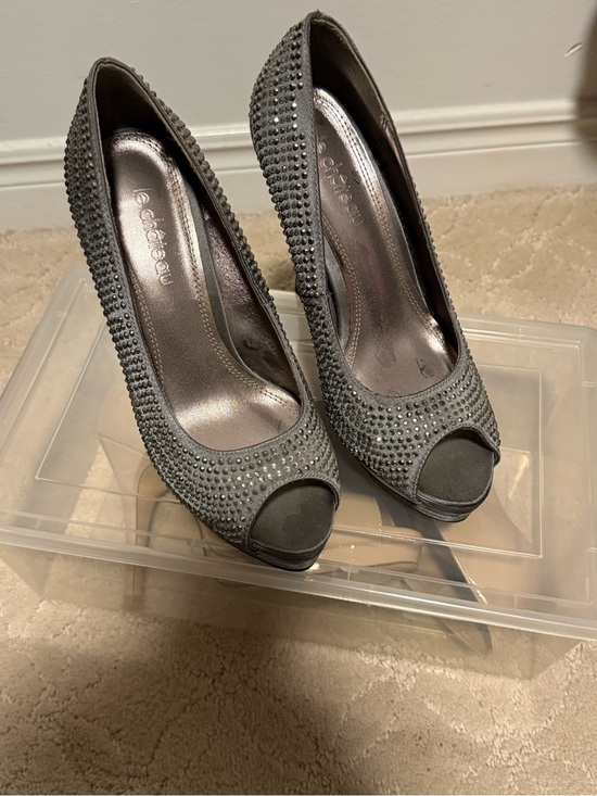 le chateau Shoes - le chateau Gray Peep-Toe Rhinestone Heels